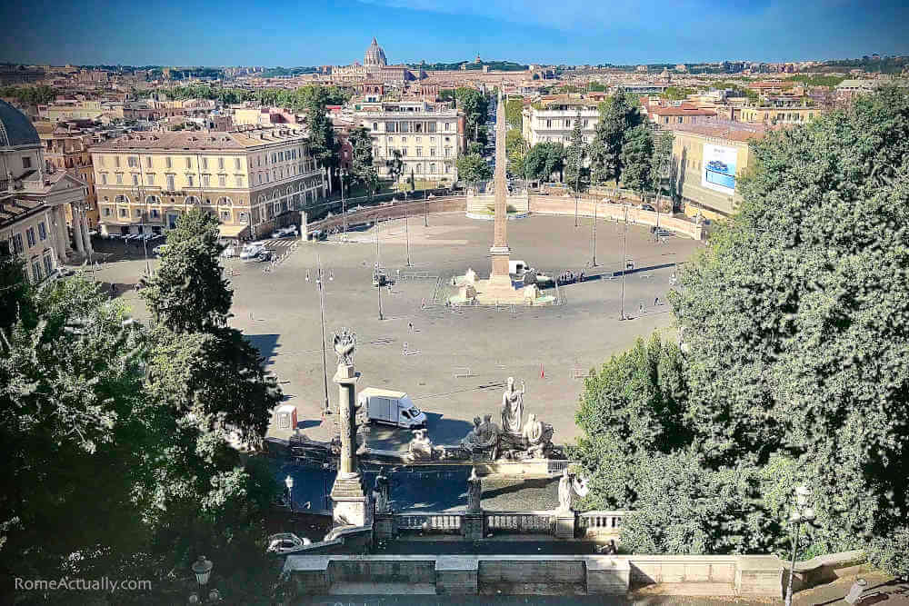 Image: Piazza del Popolo from the Pincio terrace one of the best places to propose in Rome. Photo credit of Rome Actually