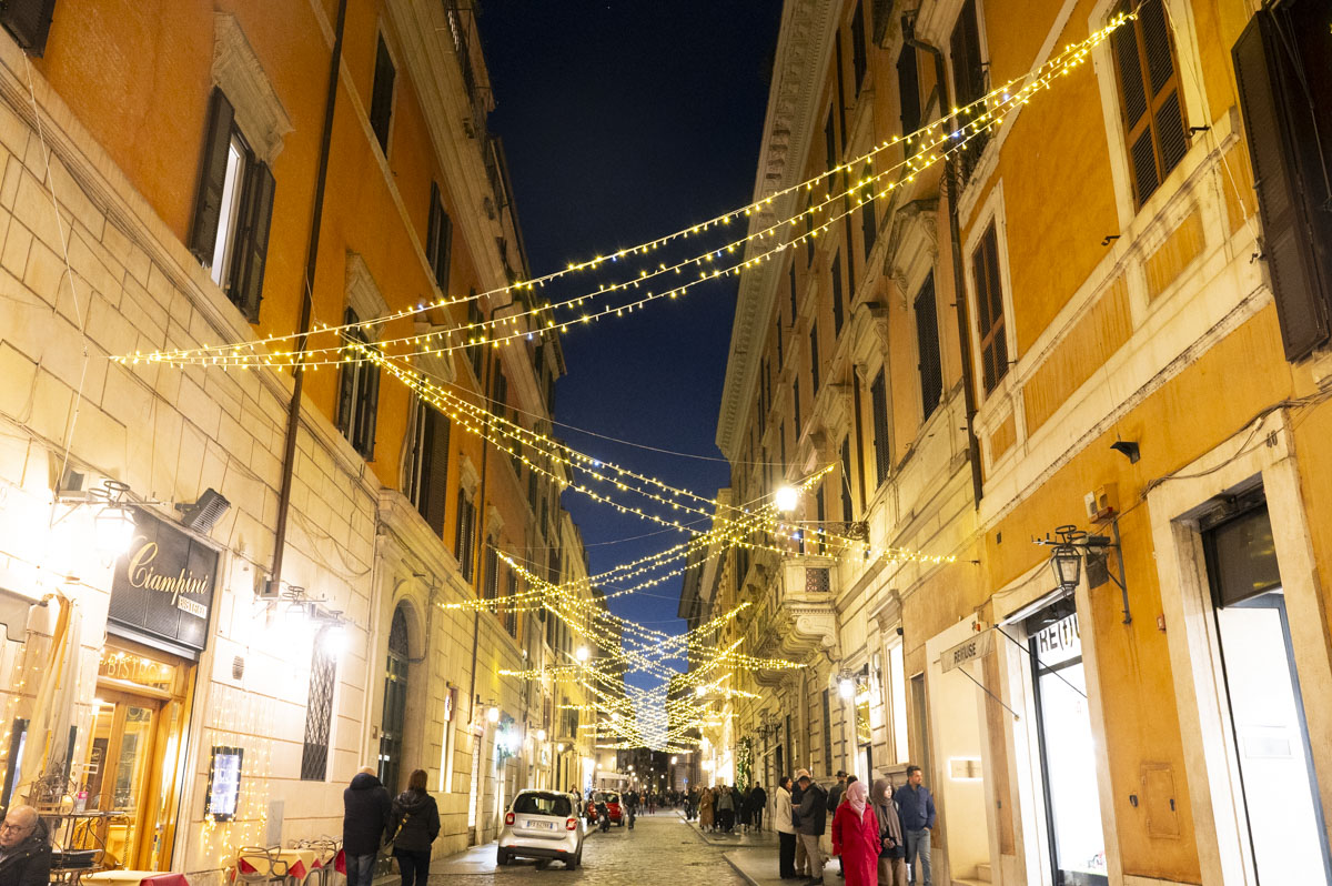 Image: Via della Fontanella Borghese has one of the most beautiful Christmas lights in Rome.
