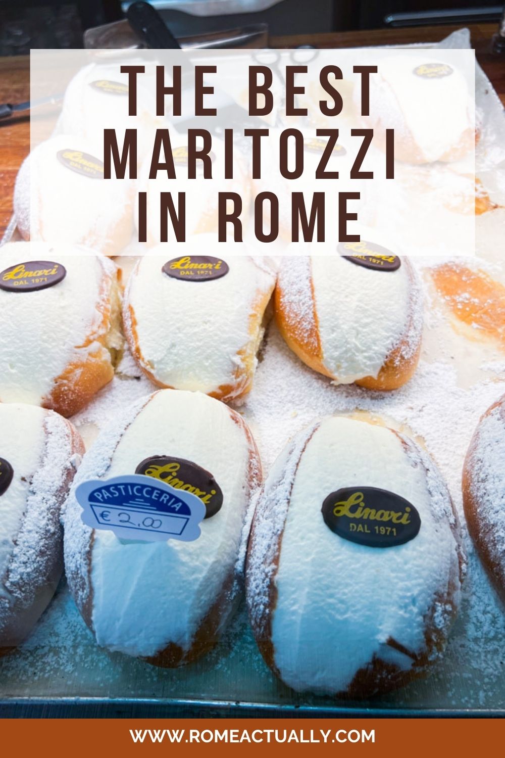 Pinterest image with one photo of Roman maritozzi and a caption reading "The best maritozzi in Rome".